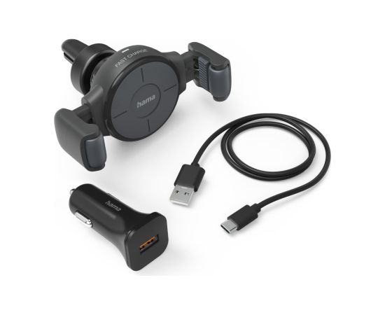 Hama 00201677 FC10 Flex-Set Car Mobile Phone Charger 10W Wireless, QI Charge, anthracite