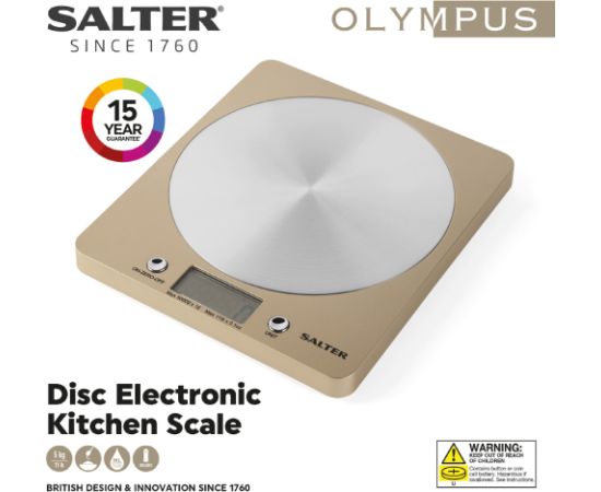 Salter 1036 OLCFEU16 Olympic Disc Electronic Digital Kitchen Scales Gold Virtuves svari