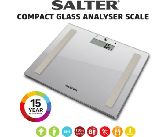 Salter 9113 SV3RAREU16 Compact Glass Analyser Bathroom Scales - Silver Ķermeņa svari