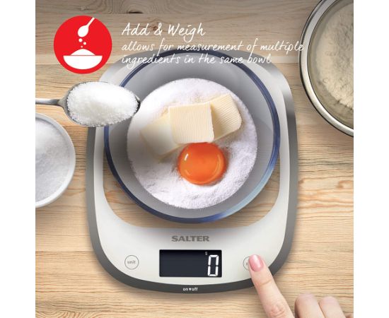 Salter 1050 WHDR White Curve Glass Electronic Digital Kitchen Scales Virtuves svari