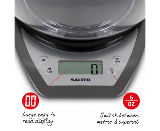 Salter 1024 SVDR14 Electronic Kitchen Scales with Dual Pour Mixing Bowl silver Virtuves svari