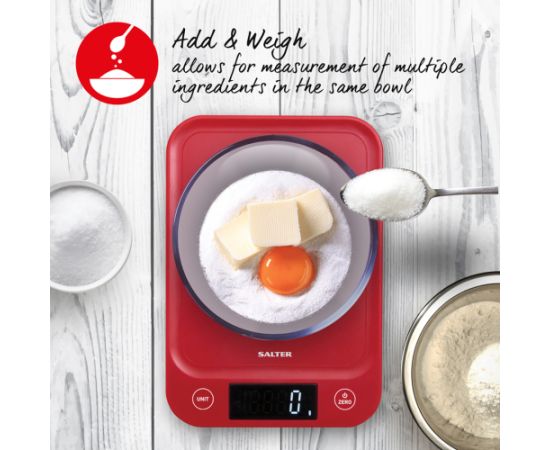 Salter 1067 RDDRA Digital Kitchen Scale, 5kg Capacity red Virtuves svari