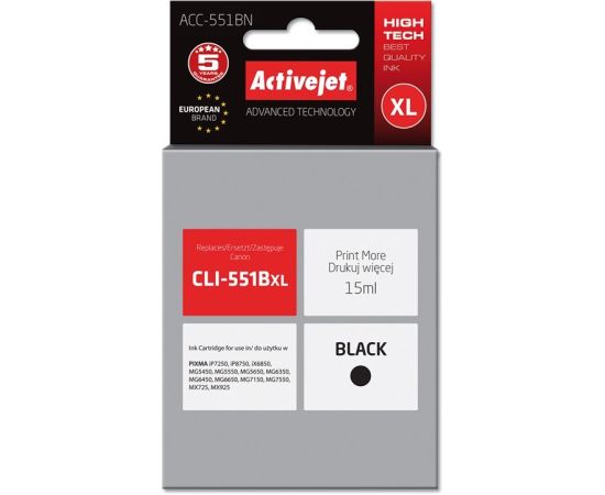 Activejet ACC-551BN Ink cartridge (replacement for Canon CLI-551BK; Supreme; 15 ml; black)