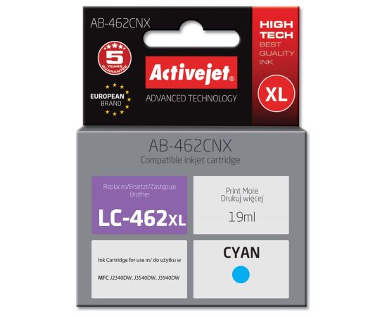 Activejet AB-462BNX Ink for Brother printer, Replacement Brother LC-462XLBK; Supreme; 64 ml; black.