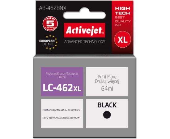 Activejet AB-462BNX Ink for Brother printer, Replacement Brother LC-462XLBK; Supreme; 64 ml; black.