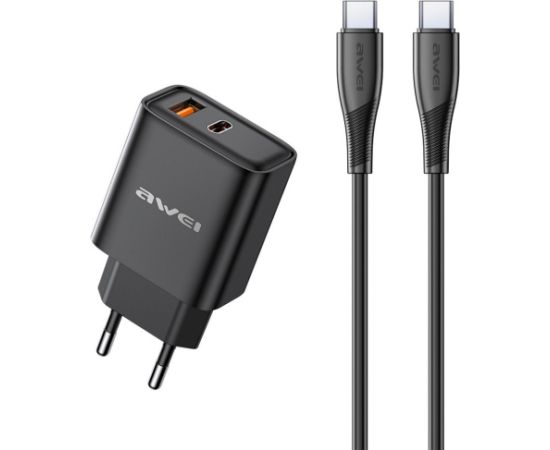 Сетевая зарядка Awei PD81C-EU USB-A/USB-C + USB-C to USB-C cable черная