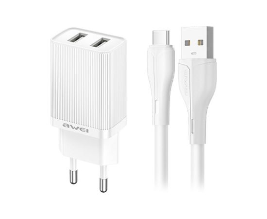 Сетевая зарядка Awei C15T-EU 2xUSB-A 10W + USB to USB-C cable белая