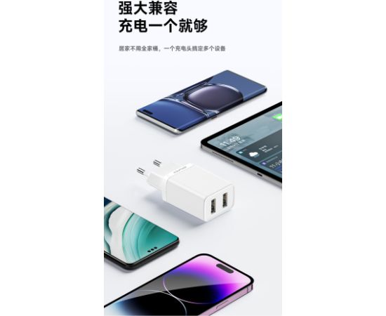 Сетевая зарядка Awei C15T-EU 2xUSB-A 10W + USB to USB-C cable белая