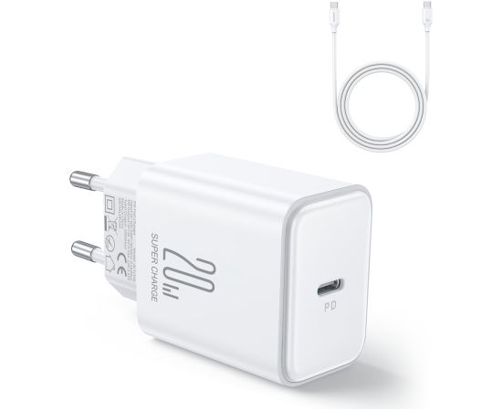 Сетевая зарядка Joyroom JR-TCF06 USB-C PD20W + USB-C to USB-C 1.0m cable белая