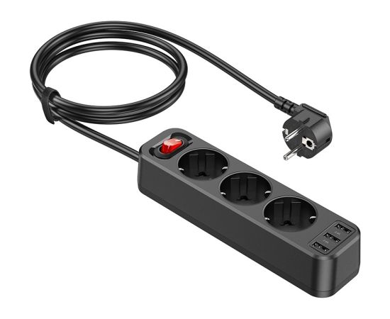 Удлинитель Hoco NS2 Aura 3 слота + 3xUSB-A 1.8м черный