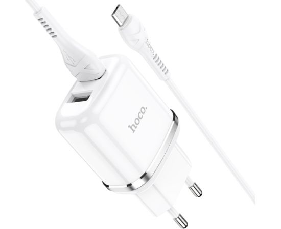 Сетевая зарядка HOCO N4 c 2 USB + MicroUSB (2.4A) белая