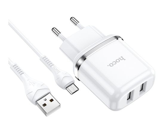 Сетевая зарядка HOCO N4 c 2 USB + MicroUSB (2.4A) белая