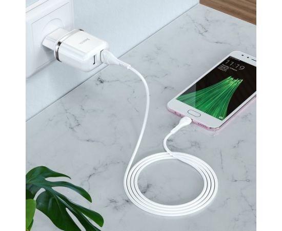 Сетевая зарядка HOCO N4 c 2 USB + MicroUSB (2.4A) белая