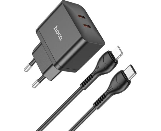 Сетевая зарядка Hoco N29 PD35W c 2 Type-C + Lightning черная