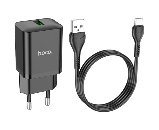 Сетевая зарядка Hoco N26 USB-A Quick Charge 3.0 18W + Type-C черная