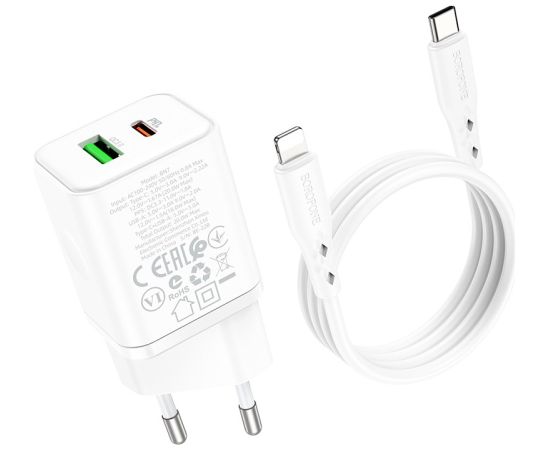 Сетевая зарядка Borofone BN7 Type-C 20W/USB-A 18W PD20W+QC3.0 + Lightning белая