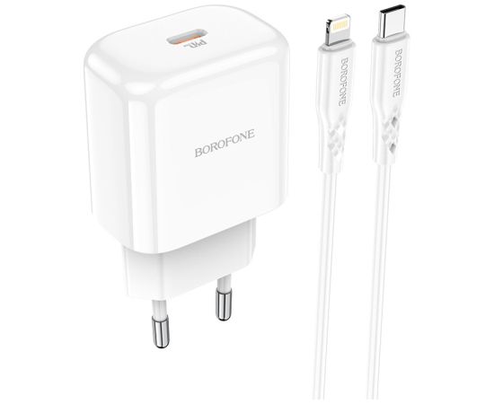 Сетевая зарядка Borofone BN3 Type-C QC 3.0, PD 2.0 20W + Lightning белая