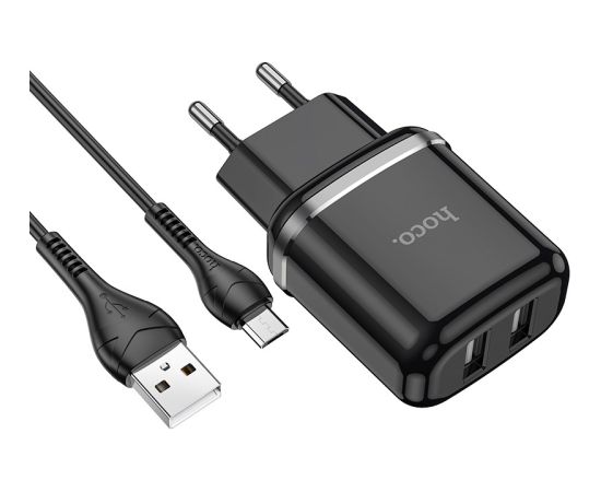 Сетевая зарядка HOCO N4 + microUSB кабель (2.4A) черная