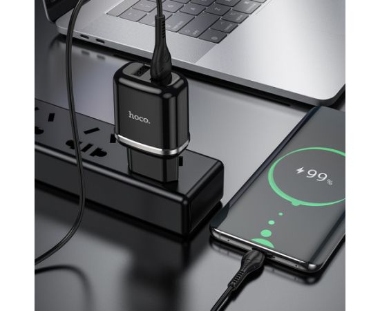 Сетевая зарядка HOCO N4 + microUSB кабель (2.4A) черная