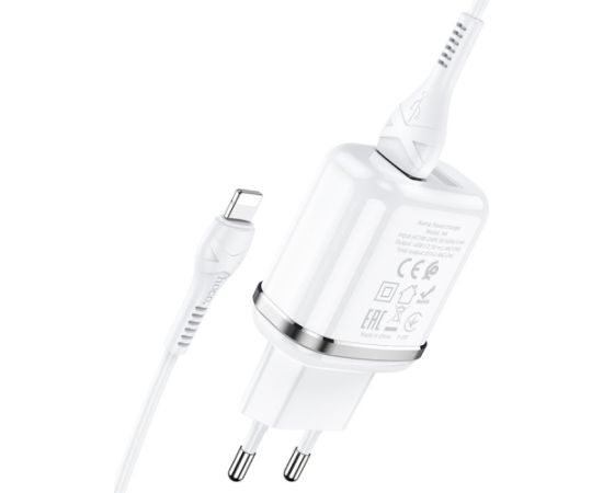 Сетевая зарядка HOCO N4 c 2 USB + Lightning  (2.4A) белая