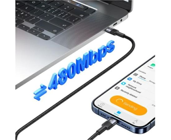 USAMS USB-C kabelis ar USB-C 60W 1,2 m alumīnija datu kabelis SY Series SJ724USB01 (US-SJ724)