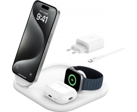 Bezvadu lādētājs Belkin BOOST Charge 3in1 Qi2 15W magn.Charg.Stand white  WIZ029vfWH