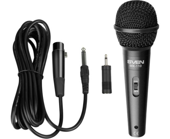 Microphone SVEN MK-110 (wired, dynamic, metal, cable 4.0m, 6.3 / 3.5 mm jack, black)