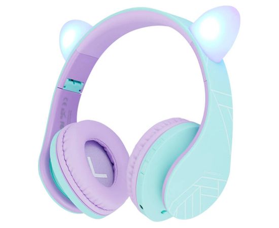 PowerLocus P2 Cats Ears Wireless Headphones for Kids (blue and purple)