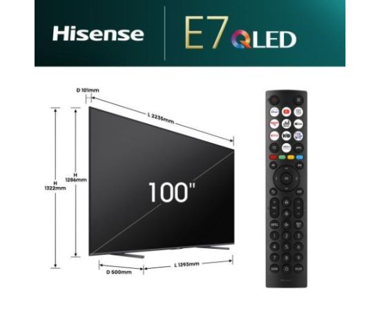 Hisense 100E7NQ PRO TV 2.54 m (100") 4K Ultra HD Smart TV Wi-Fi Black 500 cd/m2