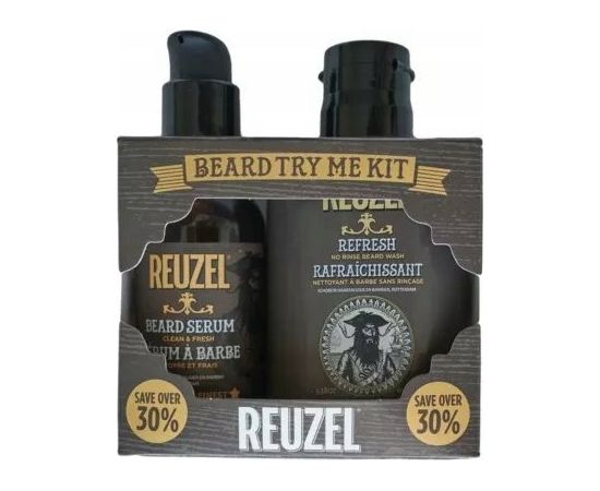 Reuzel Try Me Kit Set Reuzel: Clean & Fresh, Hydrating, Serum, For Beard, 50 ml + Refresh No Rinse, Beard Shampoo, Moisture And Shine, 100 ml For Men