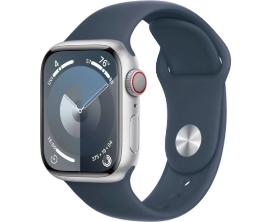 Apple Watch Series 9 GPS + Cellular 41mm Silver Aluminium Case with Storm Blue Sport Band - S/M