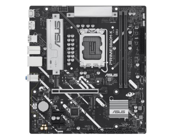 Mainboard ASUS Intel B860 Express LGA1851 Micro-ATX Memory DDR5 Memory slots 2 2xPCI-Express 4.0 1x 1xPCI-Express 4.0 16x 2xM.2 1xHDMI 1xDisplayPort 1xAudio-In 1xAudio-Out 1xMicrophone 3xUSB 2.0 2xUSB 3.0 1xUSB 3.2 1xPS/2 1xRJ45 PRIMEB860M-K