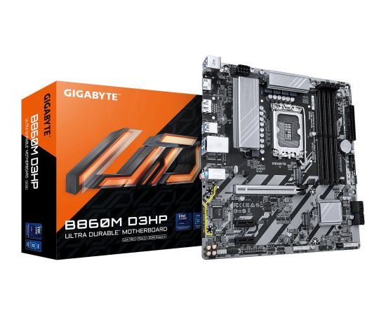 Mainboard GIGABYTE Intel B860 Express LGA1851 Micro-ATX Memory DDR5 Memory slots 4 2xPCI-Express 1x 1xPCI-Express 16x 2xM.2 1xHDMI 1xDisplayPort 1xAudio-In 1xAudio-Out 1xMicrophone 3xUSB 2.0 3xUSB 3.2 1xPS/2 1xRJ45 B860MD3HP1.0