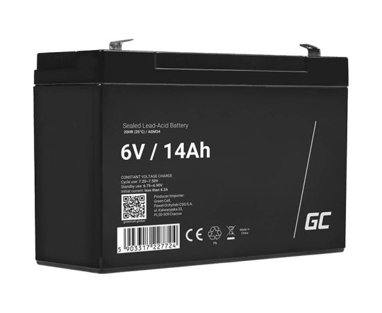 Maintenance-free AGM VRLA Green Cell AGM34 6V 14Ah Battery (for alarm system, cash register, toy)