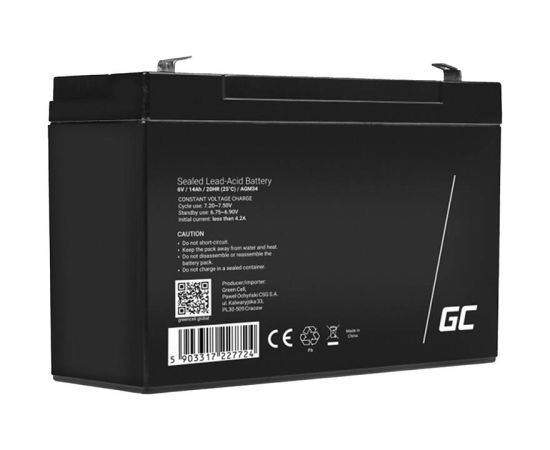 Maintenance-free AGM VRLA Green Cell AGM34 6V 14Ah Battery (for alarm system, cash register, toy)