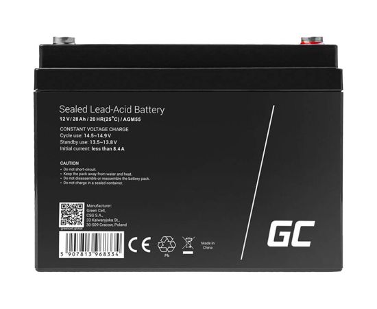 Maintenance-free AGM VRLA Green Cell AGM55 12V 28Ah Battery (for scooter, boat, wheelchair, toy, camper)