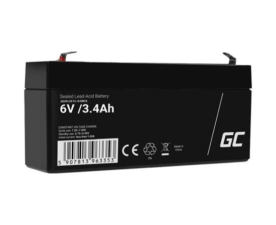 Maintenance-free AGM VRLA Green Cell AGM38 6V 3.4Ah Battery (for alarm system, cash register, toy)