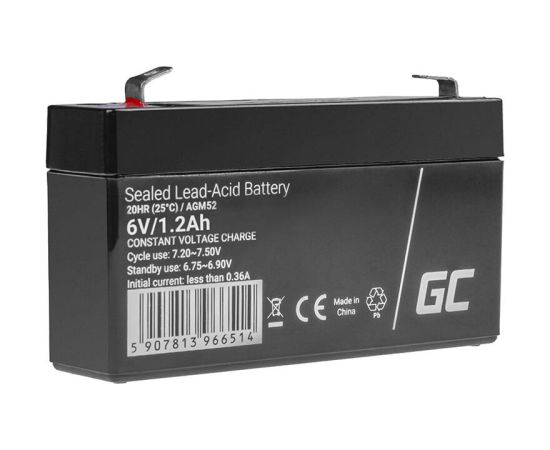 Maintenance-free AGM VRLA Battery Green Cell AGM52 6V 1.2Ah (for alarm system, cash register, toy)