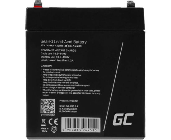 Maintenance-free AGM VRLA Battery Green Cell AGM59 12V 4Ah (for UPS, toys, cash registers, scales)