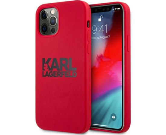 KLHCP12MSLKLRE Karl Lagerfeld Stack Black Logo Silicone Case for iPhone 12|12 Pro 6.1 Red