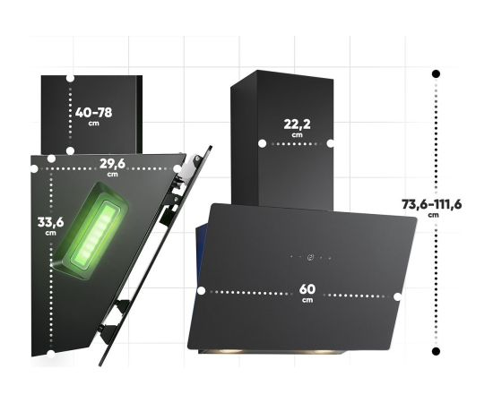 Bomann DU7611G Tvaika nosūcējs pie sienas 60cm Melns