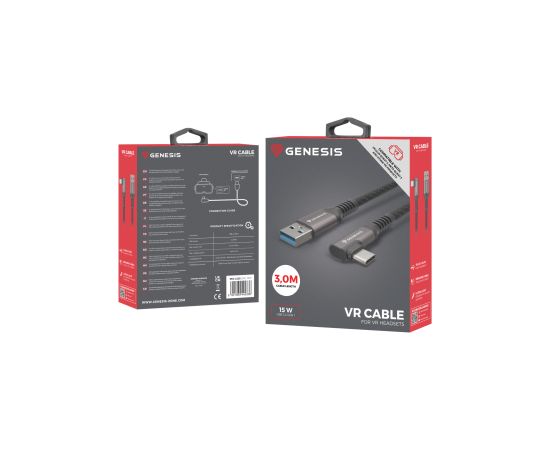 VR Kabelis Genesis USB Male - Type C Male 3m Black