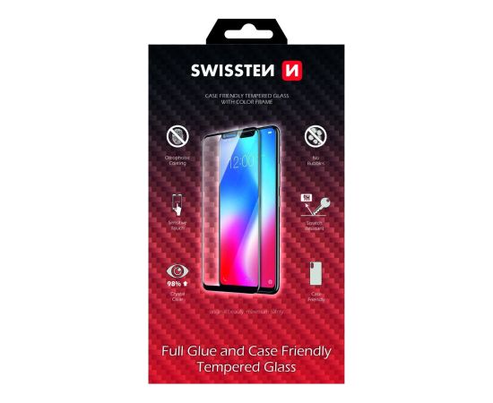 Swissten Full Face Tempered Glass Aizsargstikls Pilnam Ekrānam Samsung A715F Galaxy A71 Melns