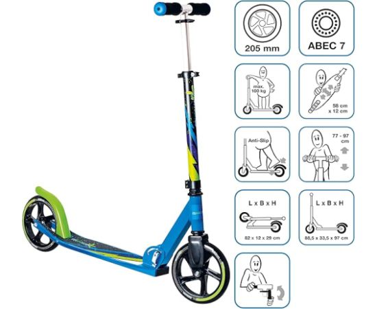 Muuwmi Aluminium Scooter skrejritenis 205 mm,zaļš-zils - melns - AU 522