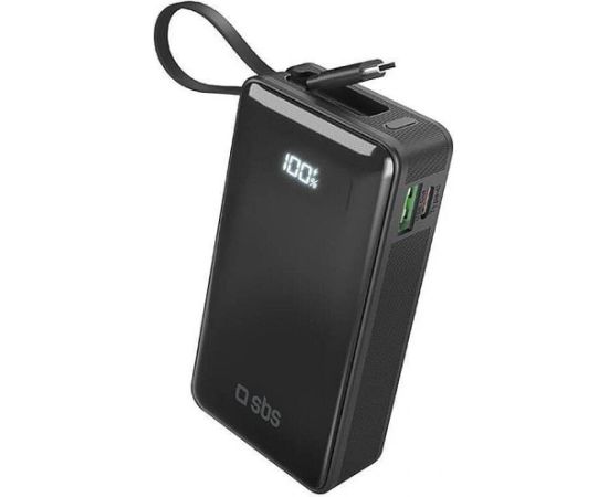 Powerbank SBS 10000mAh, 20W, LCD, integrated cable, Black