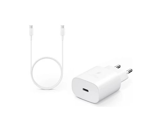 EP-TA800EWE + EP-DG980BWE Samsung 25W ceļojuma lādētājs + USB-C|USB-C datu kabelis, balts (OEM)