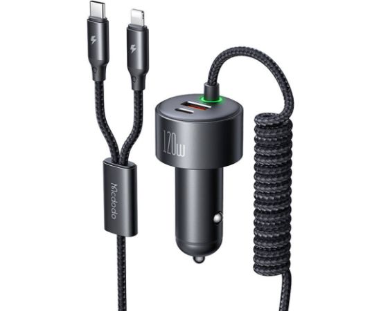 Mcdodo CC-0370 car charger, USB-C, Lightning, 120W, retractable cables