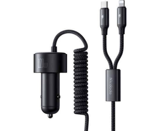 Mcdodo CC-0370 car charger, USB-C, Lightning, 120W, retractable cables