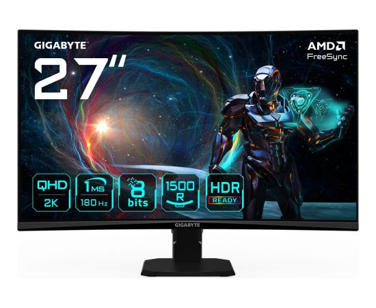 Gigabyte GS27QCA EU | 27 " | VA | 180 Hz | 1 ms | 2560 x 1440 pixels | 250 cd/m² | HDMI ports quantity 2