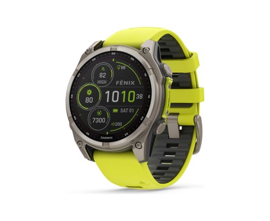 Garmin fēnix® 8 – 47 mm, Solar, Sapphire, Titanium with Amp yellow/graphite silicone band